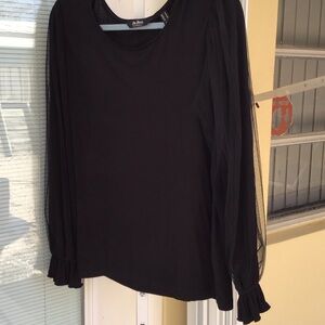 Du Jour Black Long-Sleeve Top with Sheer Bishop Sleeves
